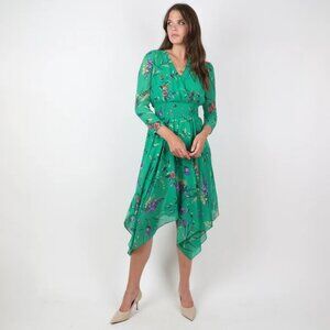 Maje Rayema Green Floral Midi Dress Hankerchief